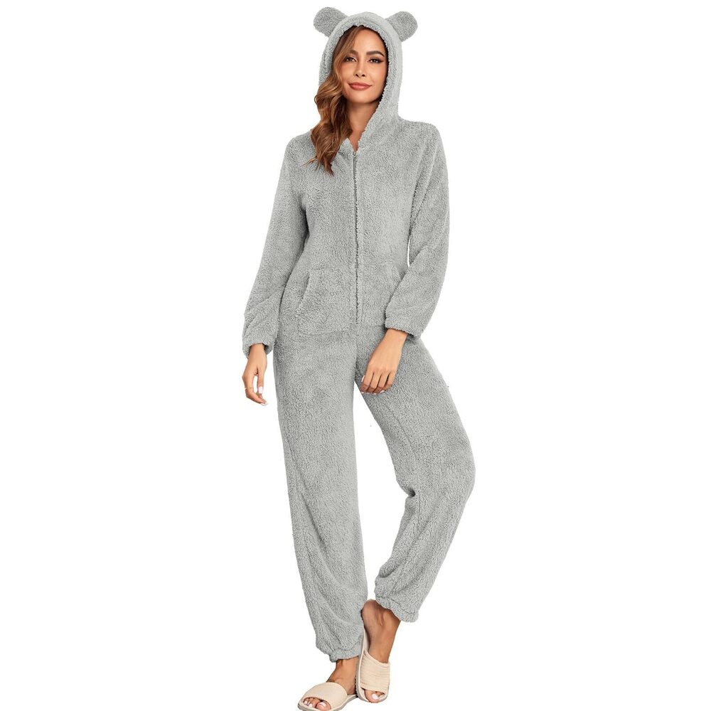 1941 Fleece Onesie Pajamas Fuzzy Sherpa Hooded Romper One Piece Winter